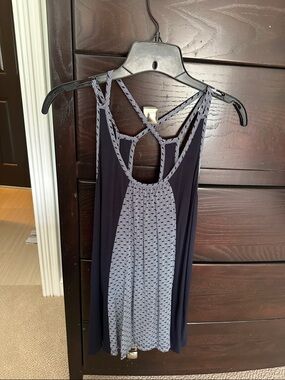 CAbi Navy and Light Blue Strappy Tank Top